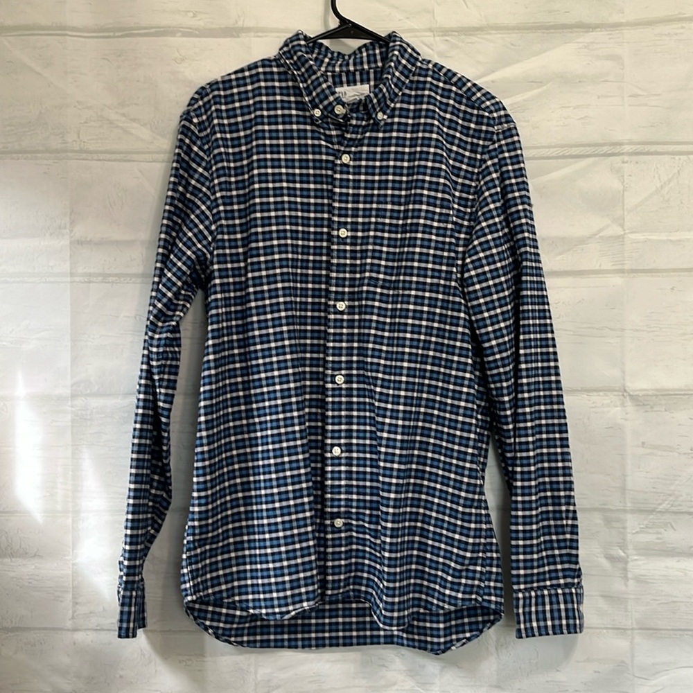 GAP White and Blue Plaid Long Sleeve Button Down Shirt Size L